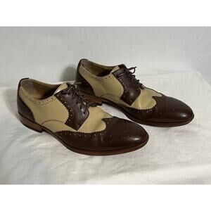 Playful Brown/Tan Two Tone Leather Wingtip Oxford Dress Shoes Mens 7.5 Embossed
